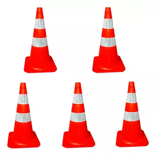 Kit 5 Cones Flexível Refletivo Borracha Laranja 50 Cm