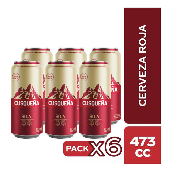 Pack 6 Cerveza Cusqueña Roja Lata De 473cc