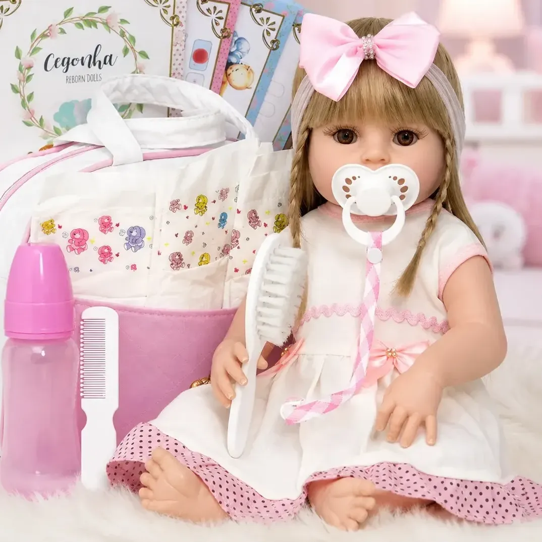 Boneca Cegonha Reborn Dolls Completa com Enxoval