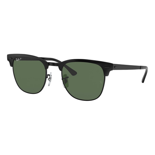 Anteojos de sol polarizados Ray-Ban Clubmaster Metal Standard con marco de metal color polished black, lente green de cristal clásica, varilla polished black de metal - RB3716