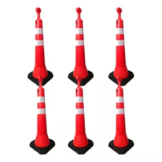 6 Cone Balizador Tráfego Rodovia T Top  Refletivo 114 Cm 