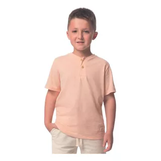 Camiseta Infantil De Linho C/ Botão - Menino Tam. 4 A 14