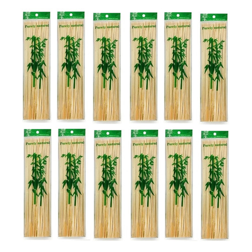 12 Bolsas Palos Palillos Brochetas 30cm Bambú 90 A 100 Piezs