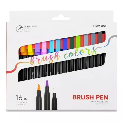 Newpen Canetas Pincel Brush Pen 16 Cores 2-4mm + 1 Blender | Parcelamento  sem juros