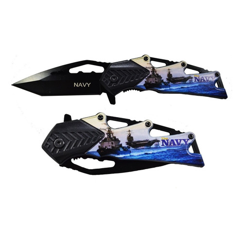 Navaja Táctica Navy De Bolsillo Con Clip Razor Tactical Color Negro Con Azul