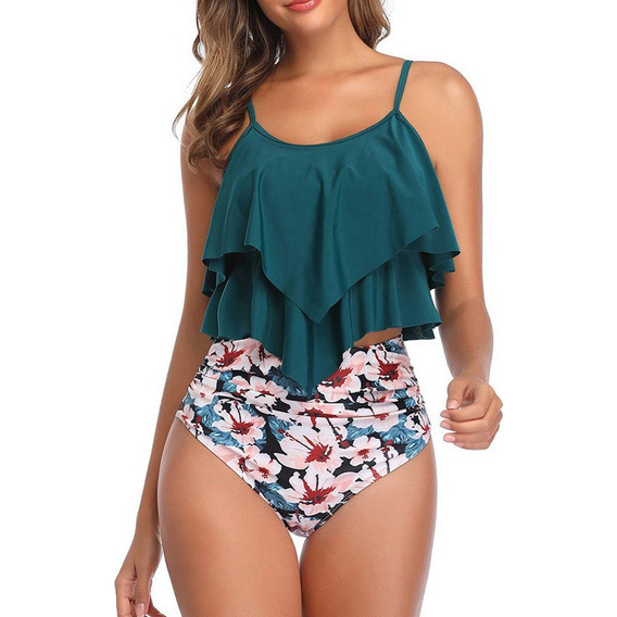 Dama Trajes De Baño Floral Talle Alto Mujer Bikini