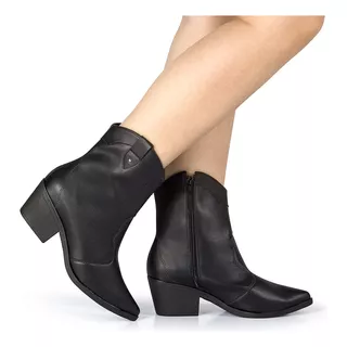 Bota Texana Bico Fino Cano Curto Feminina Western Boiadeira