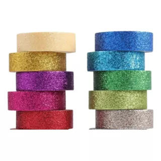 Cinta Adhesiva Decorativa Glitter Washi Tape X10 Unidades