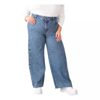 Jean Pantalon Wide Leg Rigido Tiro Alto En Talles Grandes