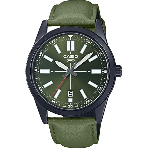 Casio Mtp-vd02bl-3e Reloj Analógico De 3 Manecillas Con Esfe Color de la correa Verde Color del bisel Negro Color del fondo Verde