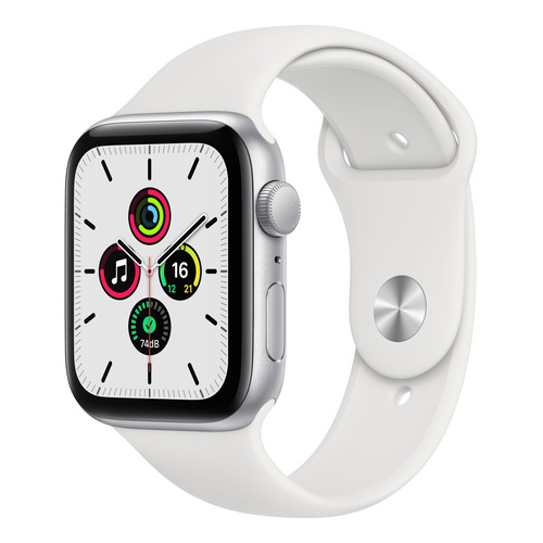 Apple Watch SE (GPS, 44mm) - Caja de aluminio color plata - Correa deportiva Blanca