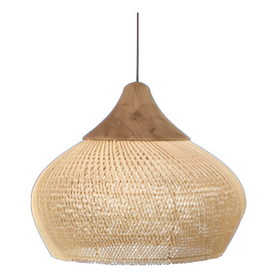 Colgante Deco Moderno De Ratán Faruk 60×45 Natural  Natural/cable Blanco
