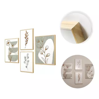 Kit 4 Quadros Decorativos Minimalista Ramos Natureza Boho