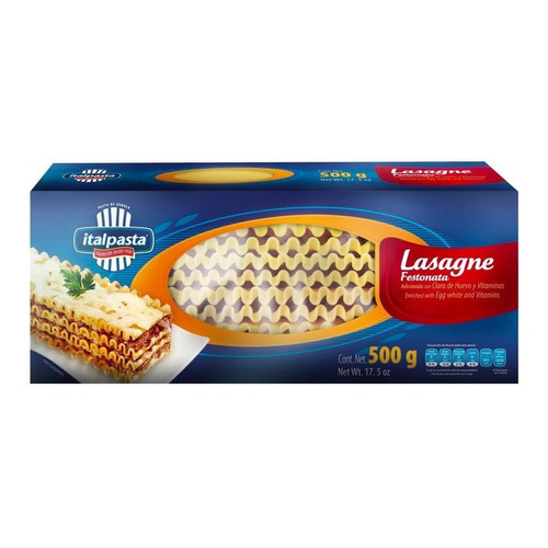 Pasta Lasaña Italpasta 500 Gramo Caja