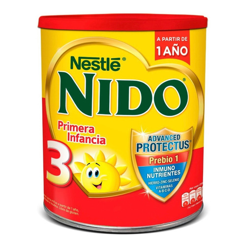 Leche de fórmula en polvo sin TACC Nestlé Nido 3 en lata de 1 de 400g - 12 meses a 3 años