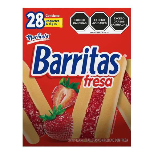 28 Pack De Barritas De Fresa Marinela De 55 Gramos Cada Uno