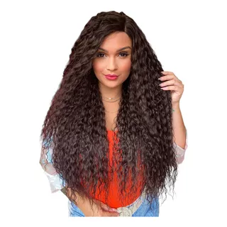 Lace Front Cacheada Cabelo Bio Fibra 75 Cm Aspecto Natural Tamanho Da Base Regulavel Tonalidade Castanho #4