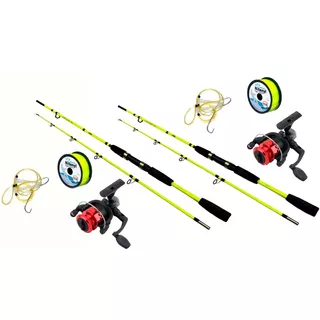 2 Equipos De Pesca Cañas 1.80m Y 2.10m + 2 Reel + Accesorios