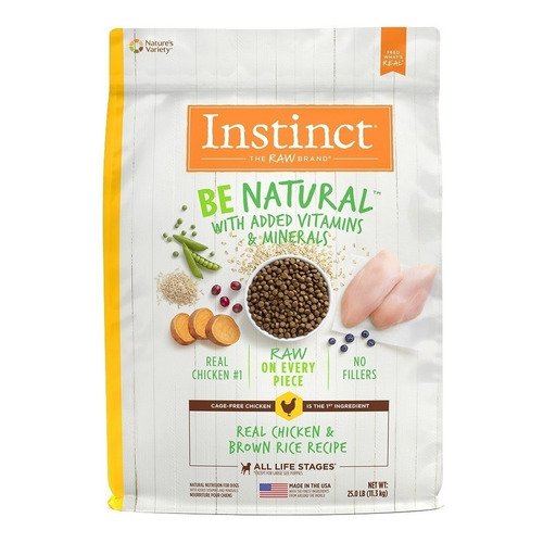 Alimento Instinct Be Natural para perro adulto todos los tamaños sabor pollo y arroz en bolsa de 25lb