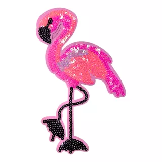 Aplique Patch Para Costurar Flamingo Rosa Com Lantejoulas