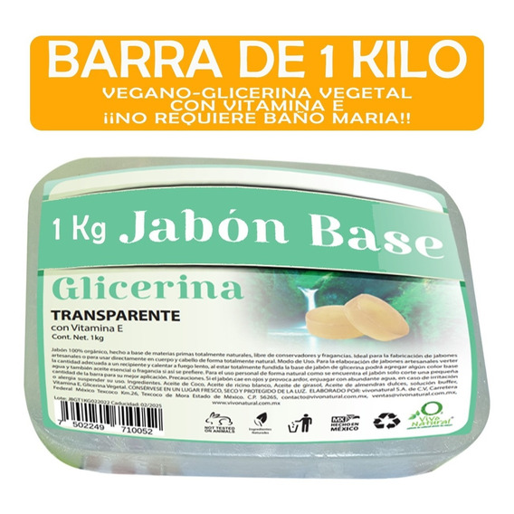 1 Kg Jabón Base Glicerina Transparente Alta Dureza Vegano