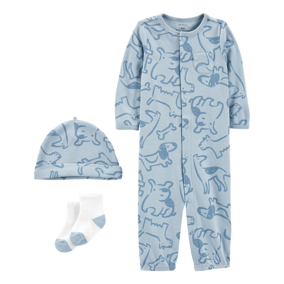 Pijama 1 Pieza De Algodón Con Medias Y Gorro Diseño Perros