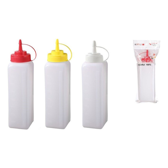Dispensador Para Salsa Cuadrado Pack 3 Und 850ml C/u Color Amarillo,rojo,blanco