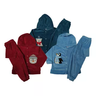 Kit 3 Conjuntos Plush Roupa De Bebê Agasalho Tamanhos P Ao 3