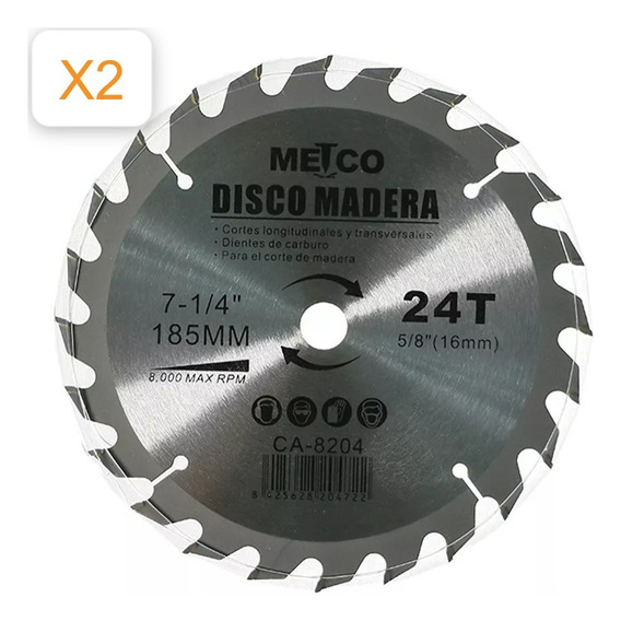 Disco Para Sierra De Madera 7  24 Dientes Metco Pack 2 Unds