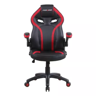 Silla Gamer Oficina Ergonomica Marca Silleti Modelo Vancouver Reclinable Brazos Abatible Tapizado Cuero Sintetico Color Negro/rojo