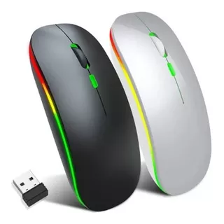 Mouse Sem Fio Recarregável Led Rgb Wireless Ergonômico Usb Cor Preto Ou Branco