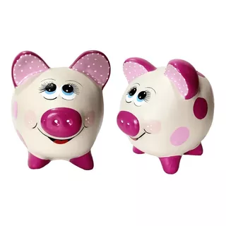 Cofre Cofrinho Porquinho Bola Em Cerâmica Porco Para Moedas Cor Rosa