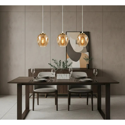 Colgante 3 Luces Ástrid Ambar Apto Led Vidrio Moderno Cie Ámbar