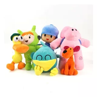 Juego X6 Peluches Pocoyo, Elly, Pato, Lula, Pajaroto Y Nina 