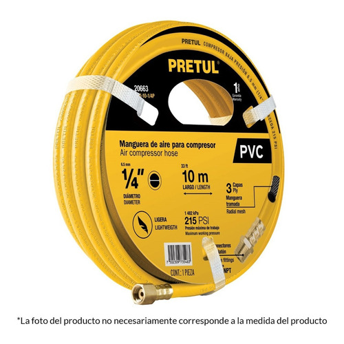 Manguera Pvc Para Compresor 5 M X 1/4'' Pretul 20662 Color Amarillo