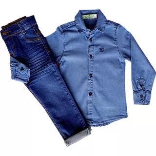 Roupa Infantil Masculina Calça E Camisa Jeans Tendencia