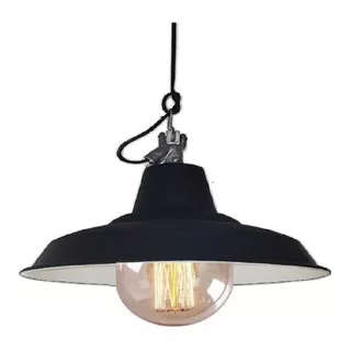 Colgante 1 Luz Lámpara Campana Vintage Negro Con Lampara