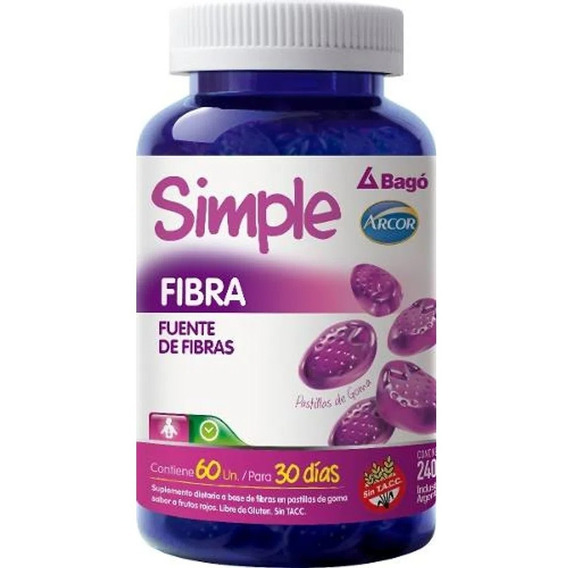 Simple Bago Fibra Pastillas De Goma Tránsito Intestinal 60 U Sabor Frutos rojos