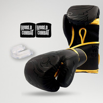 Kit: Luva World Combat Shock Black Gold + Bucal + Bandagem