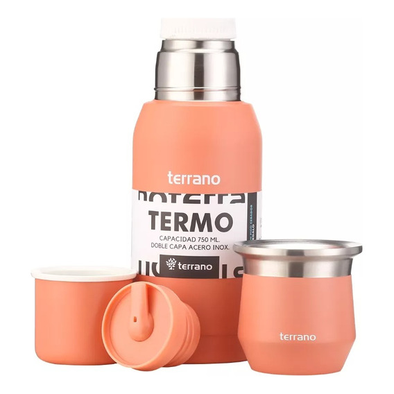 Set Terrano Termo 750ml + Mate Acero Flap  + Bombilla Regalo