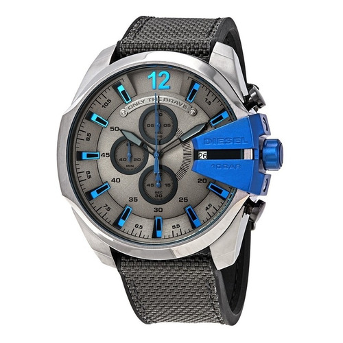 Reloj Diesel Mega Chief Dz4500 Gris Azul Hombre Moderno 51mm Color de la correa Gris oscuro