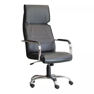 Silla De Escritorio Jmi Milano Alto Cromado Ergonómica  Negra Con Tapizado De Cuero Sintético