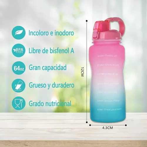 Botella De Agua 64 Oz 2 Litros Con Pajita Para Gym Entrenar Y Gimnasio En  Oferta