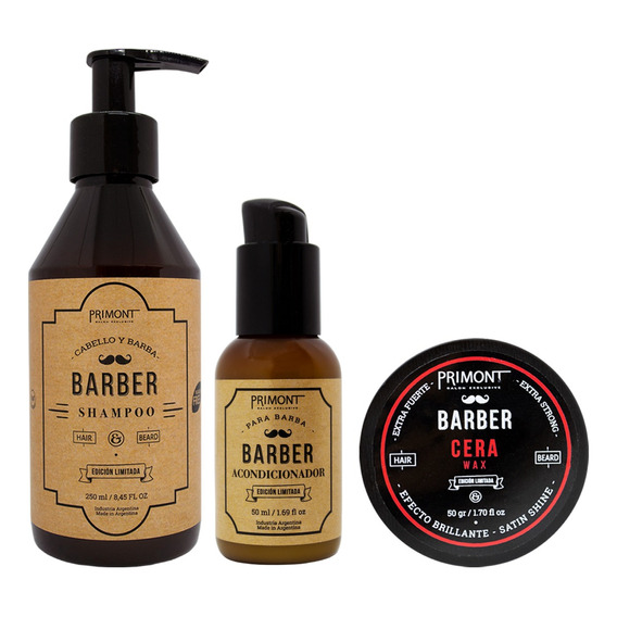 Primont Barber Shampoo + Cera Brillo + Balsamo Barba 6c