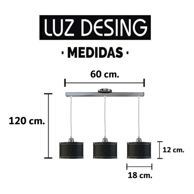 Colgante 3 Luces Doble Aro Cromo Moderno Deco Apto Led Negro