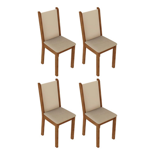 Kit de 4 sillas de comedor 4291 Madesa, estructura de silla rústica/crema/perla, color rústico/crema, asiento color perla