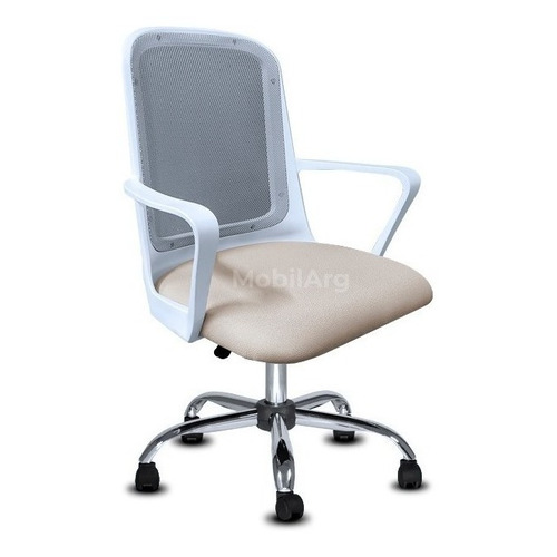 Silla de escritorio Mobilarg Fresa ejecutivo ergonómica  blanca con tapizado de cuero sintético y mesh