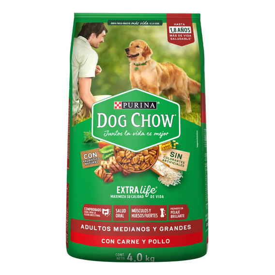 Alimento Dog Chow para perro adulto de raza mediana y grande sabor carne y pollo en bolsa de 4kg