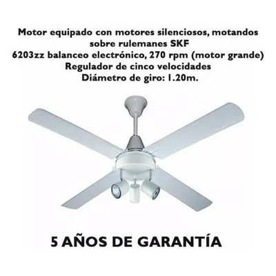 Ventilador De Techo Blanco Garantía + Aplique 3 Luces Tg