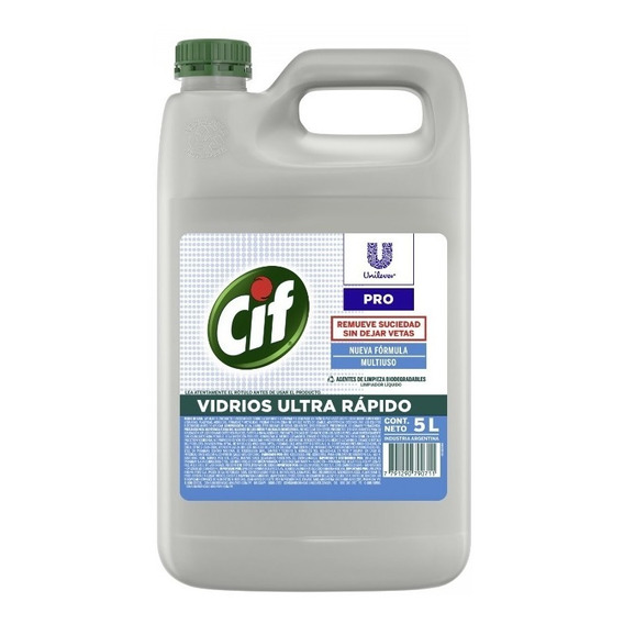 Limpiador Cif Vidrios Ultra Rapido Biodegradable X 5 Lts